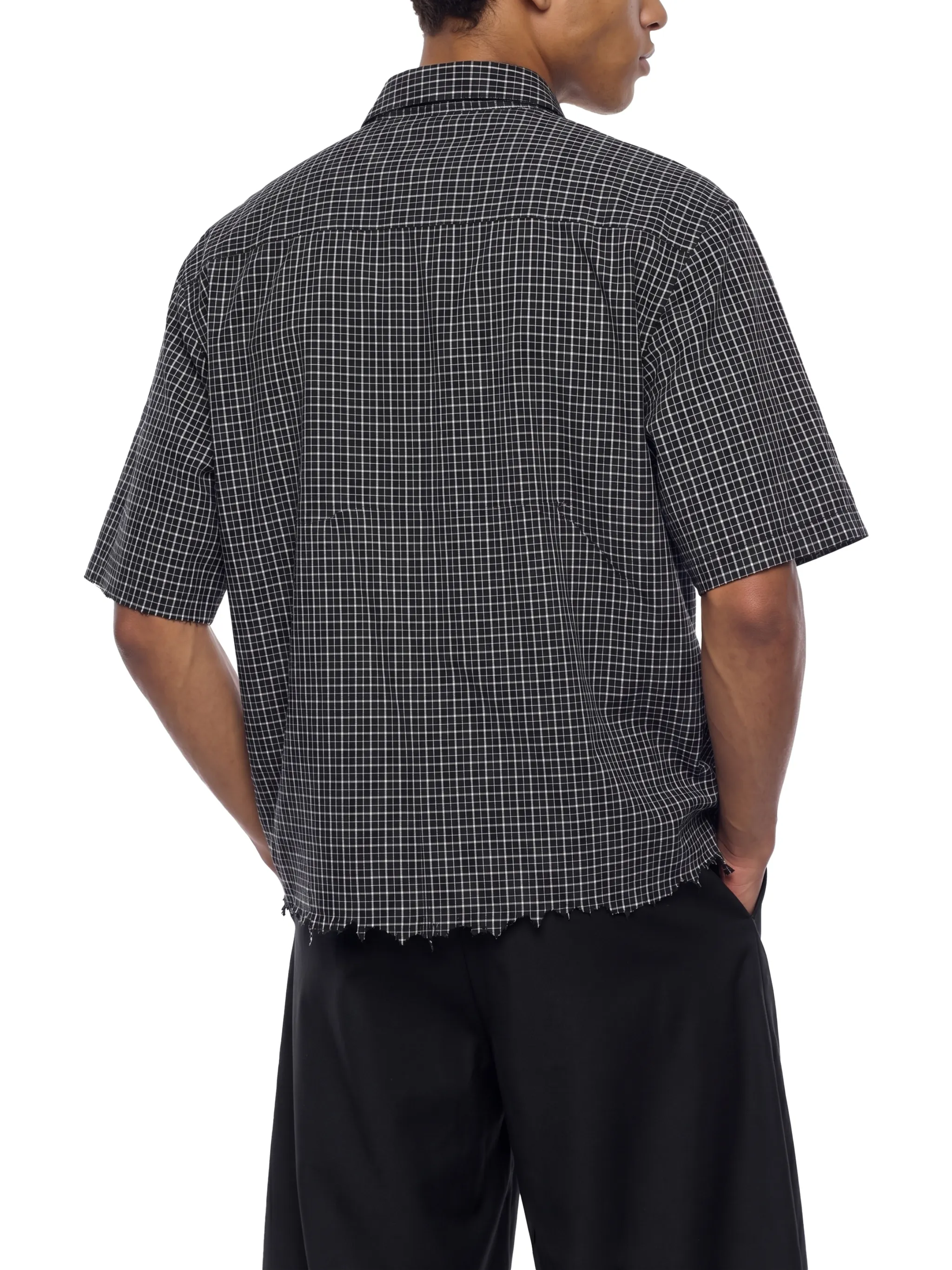 Unisex Distressed Plaid Boxy Shirt
