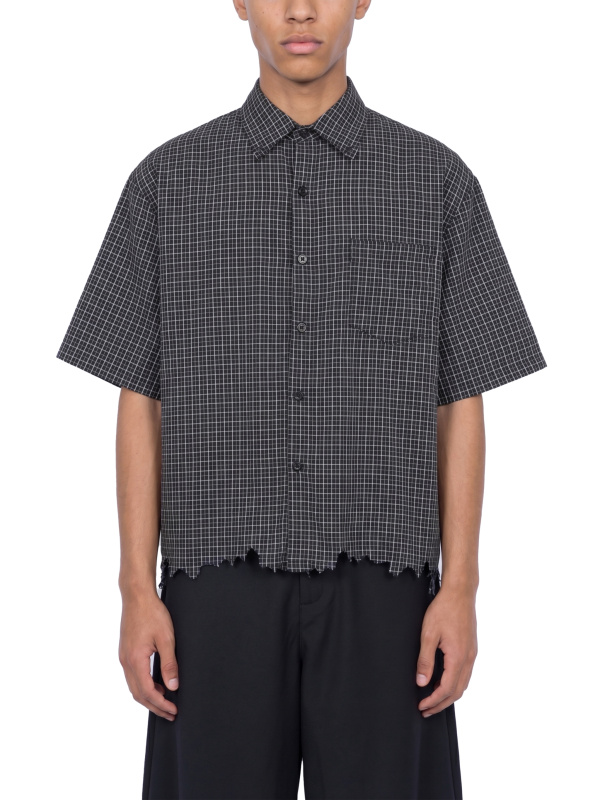 Unisex Distressed Plaid Boxy Shirt