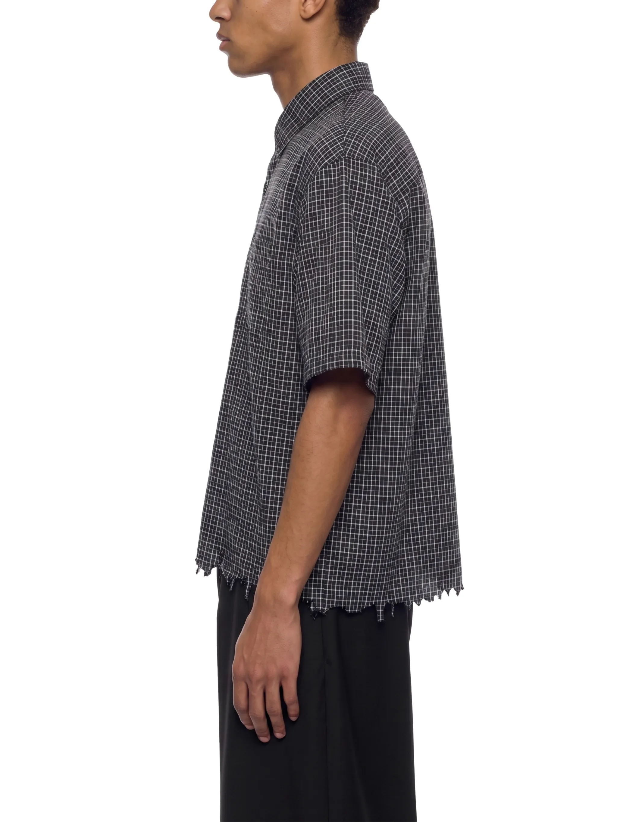 Unisex Distressed Plaid Boxy Shirt