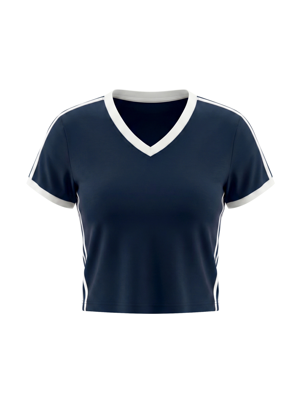Women's Retro Binding V-Neck Crop T-Shirt - Main Image