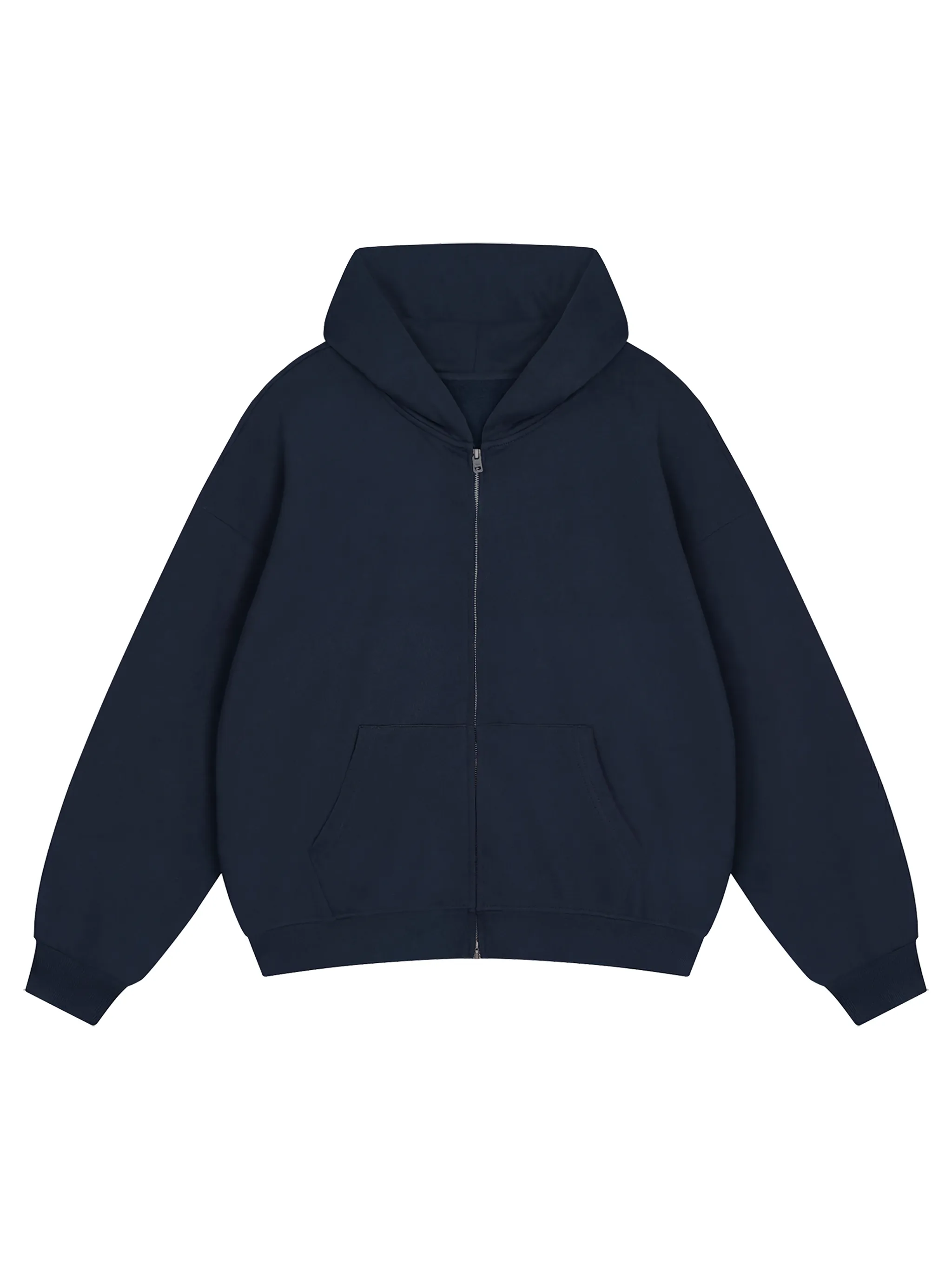 Unisex Loose Solid Full Zip Hoodie