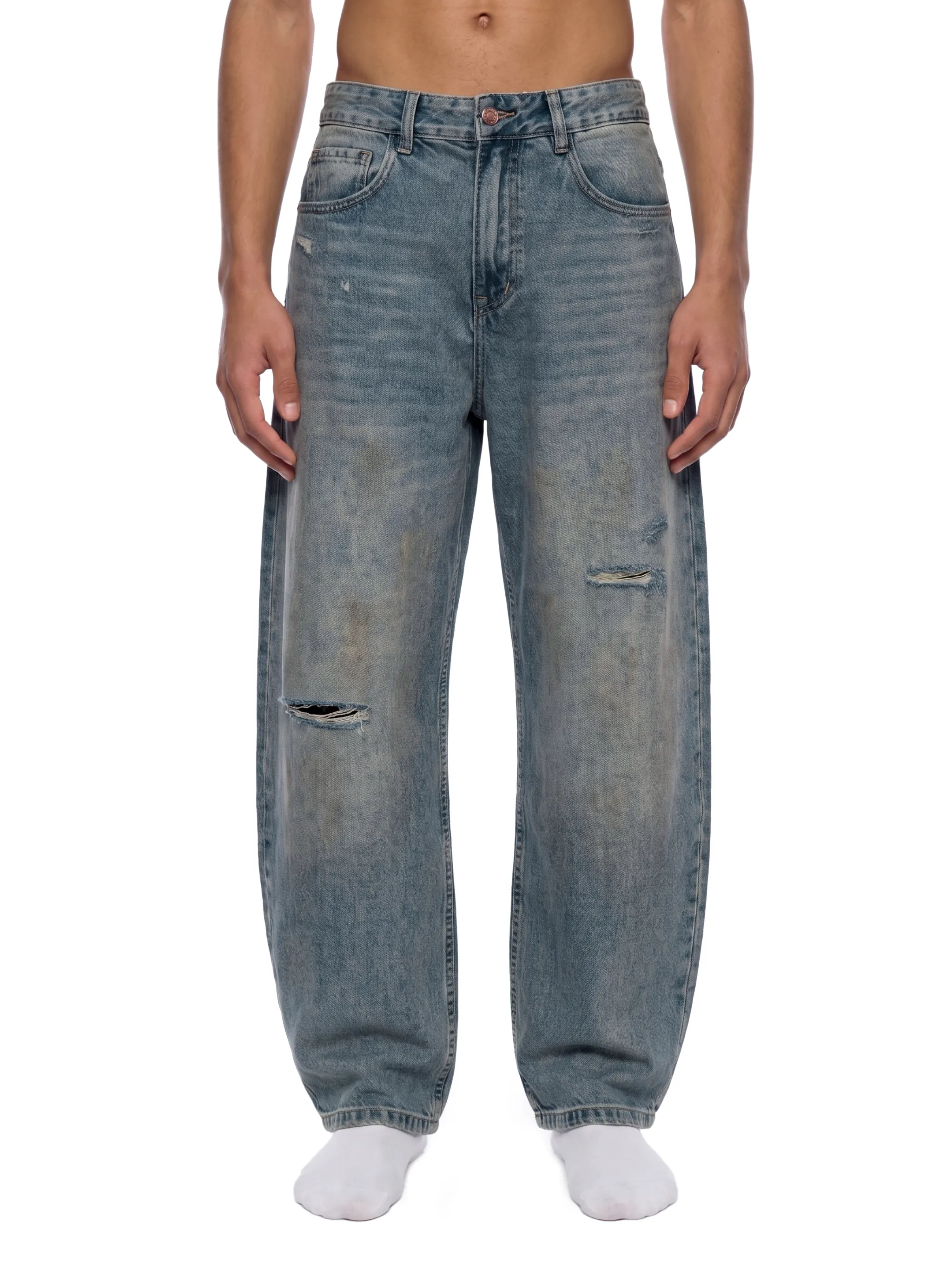 Men's Distressed Barrel Leg Jeans