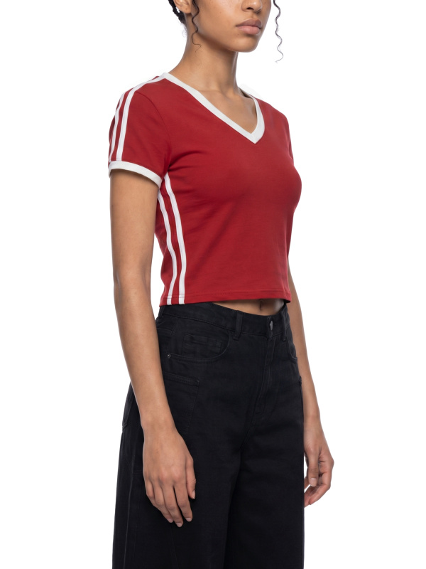 Women's Retro Binding V-Neck Crop T-Shirt