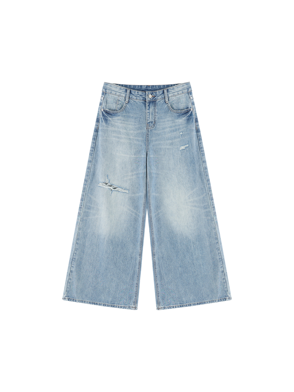 Women's Vintage Wash Distressed Wide Leg Jeans - Main Image