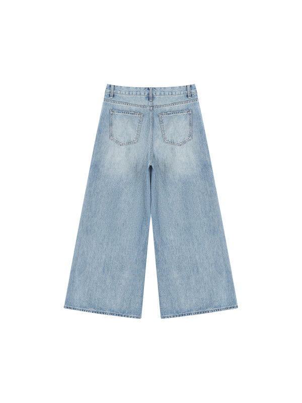 Women's Vintage Wash Distressed Wide Leg Jeans