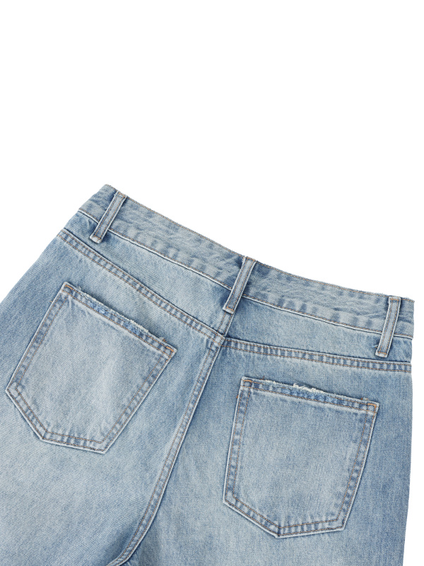 Women's Vintage Wash Distressed Wide Leg Jeans