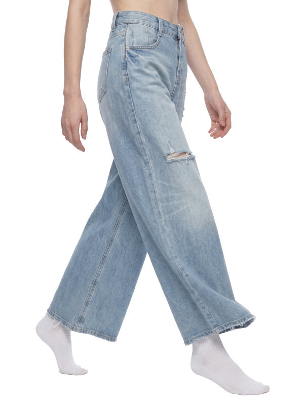 Women's Vintage Wash Distressed Wide Leg Jeans
