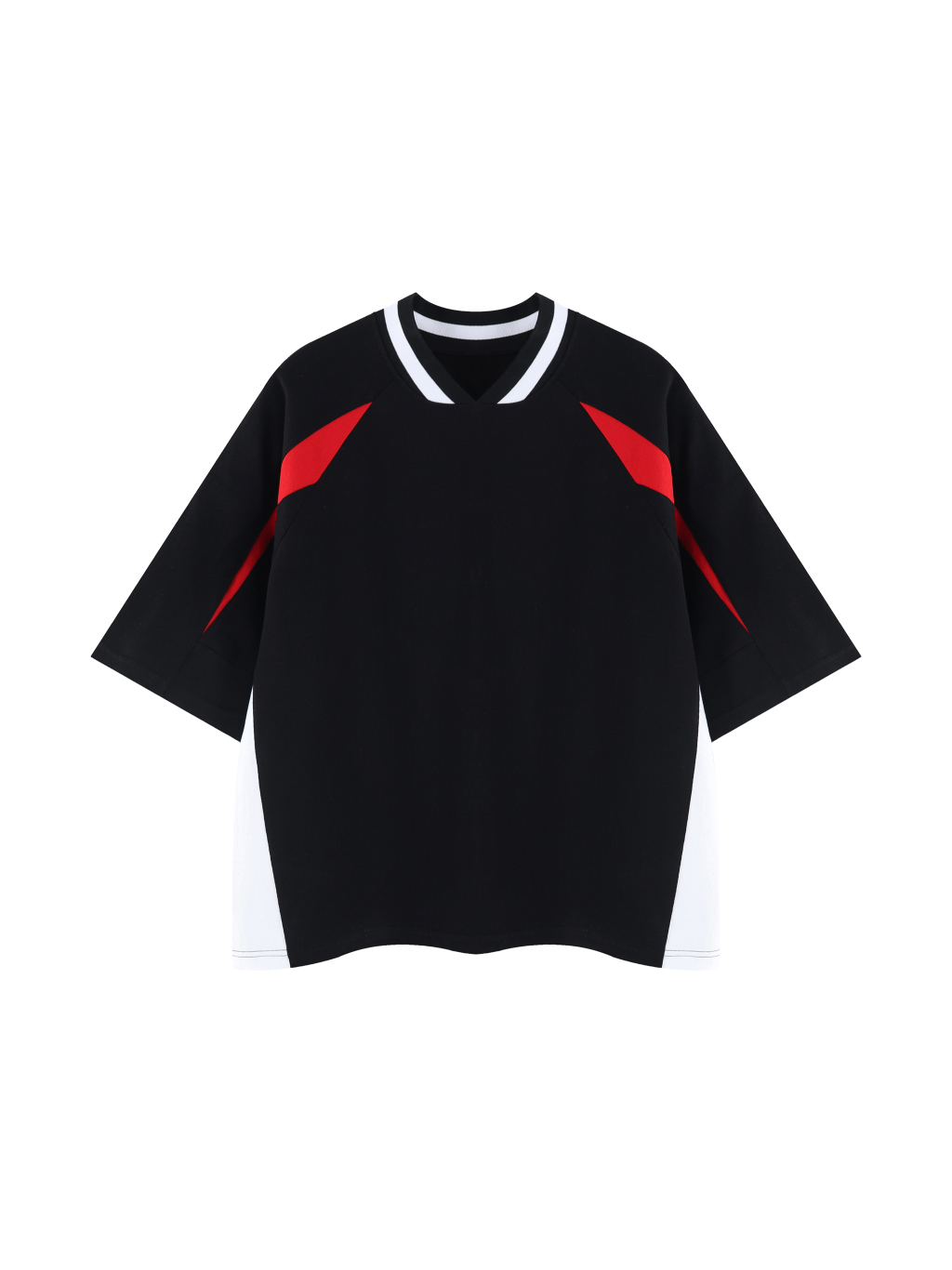 Unisex Oversized Color Block V-Neck T-Shirt - Main Image