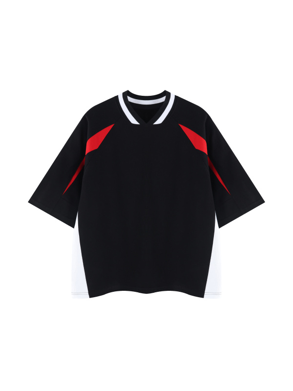 Unisex Oversized Color Block V-Neck T-Shirt