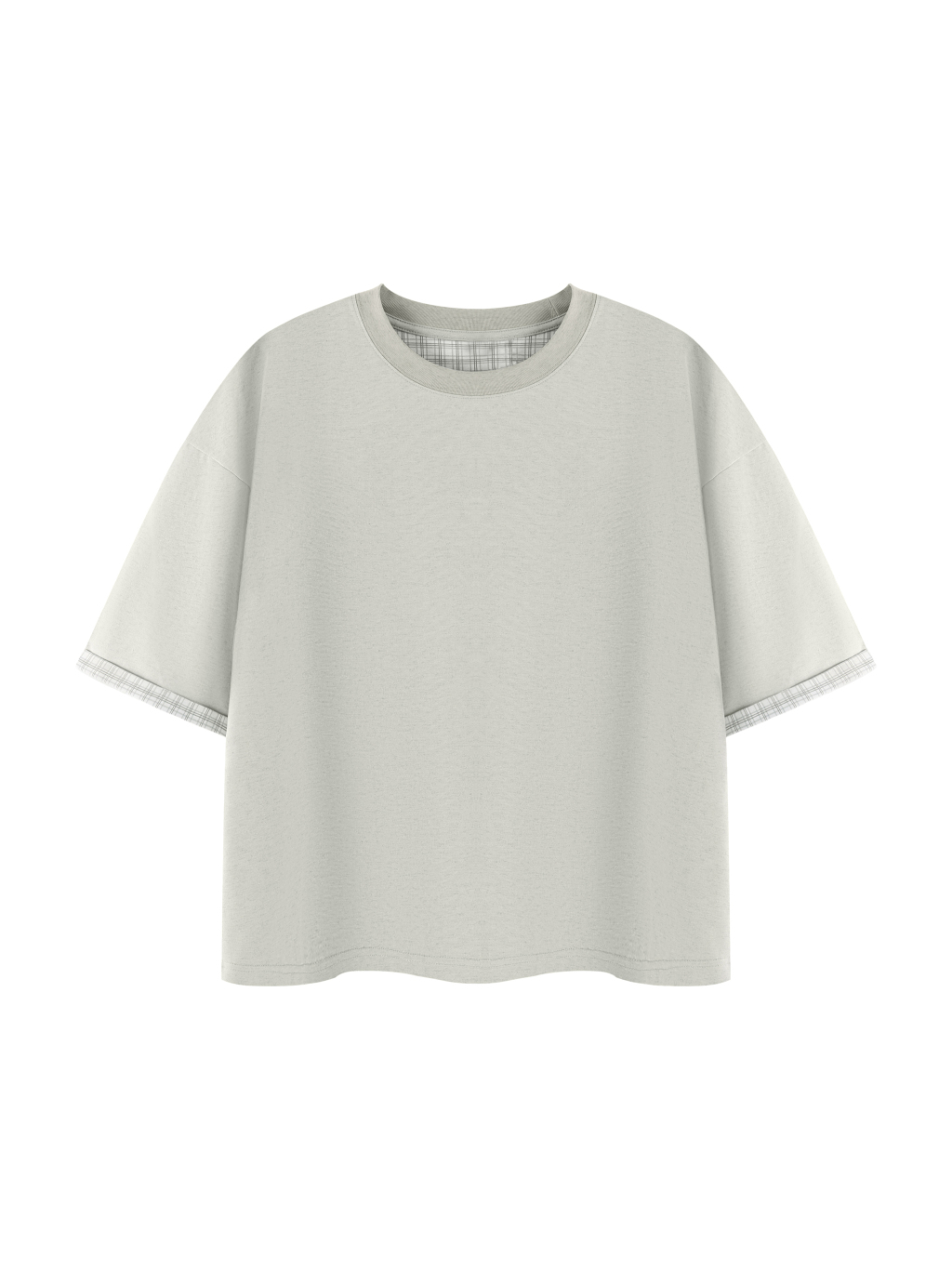 Unisex Boxy Plaid-Lined Double-Face T-Shirt - Main Image