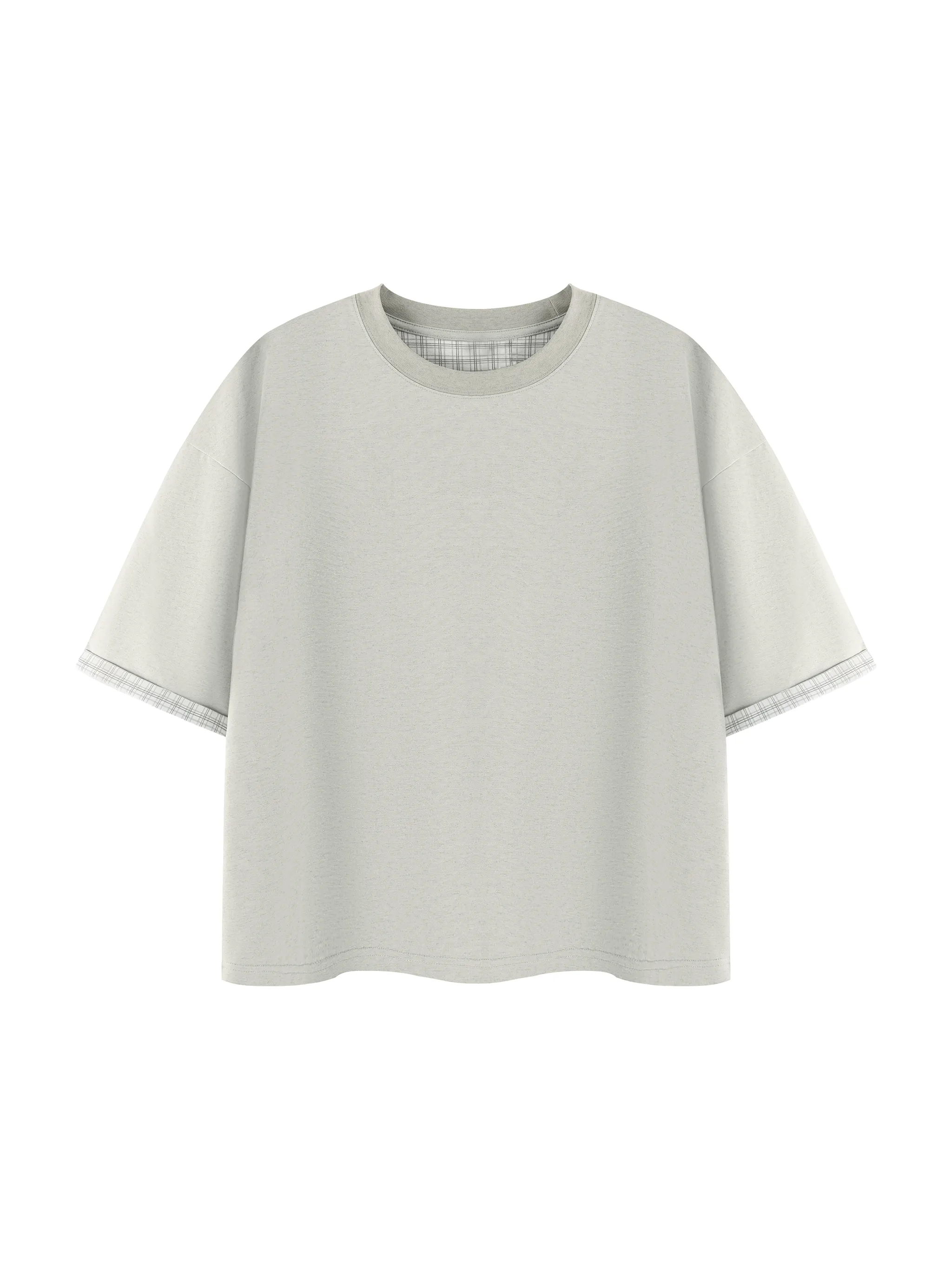 Unisex Boxy Plaid-Lined Double-Face T-Shirt - Main Image