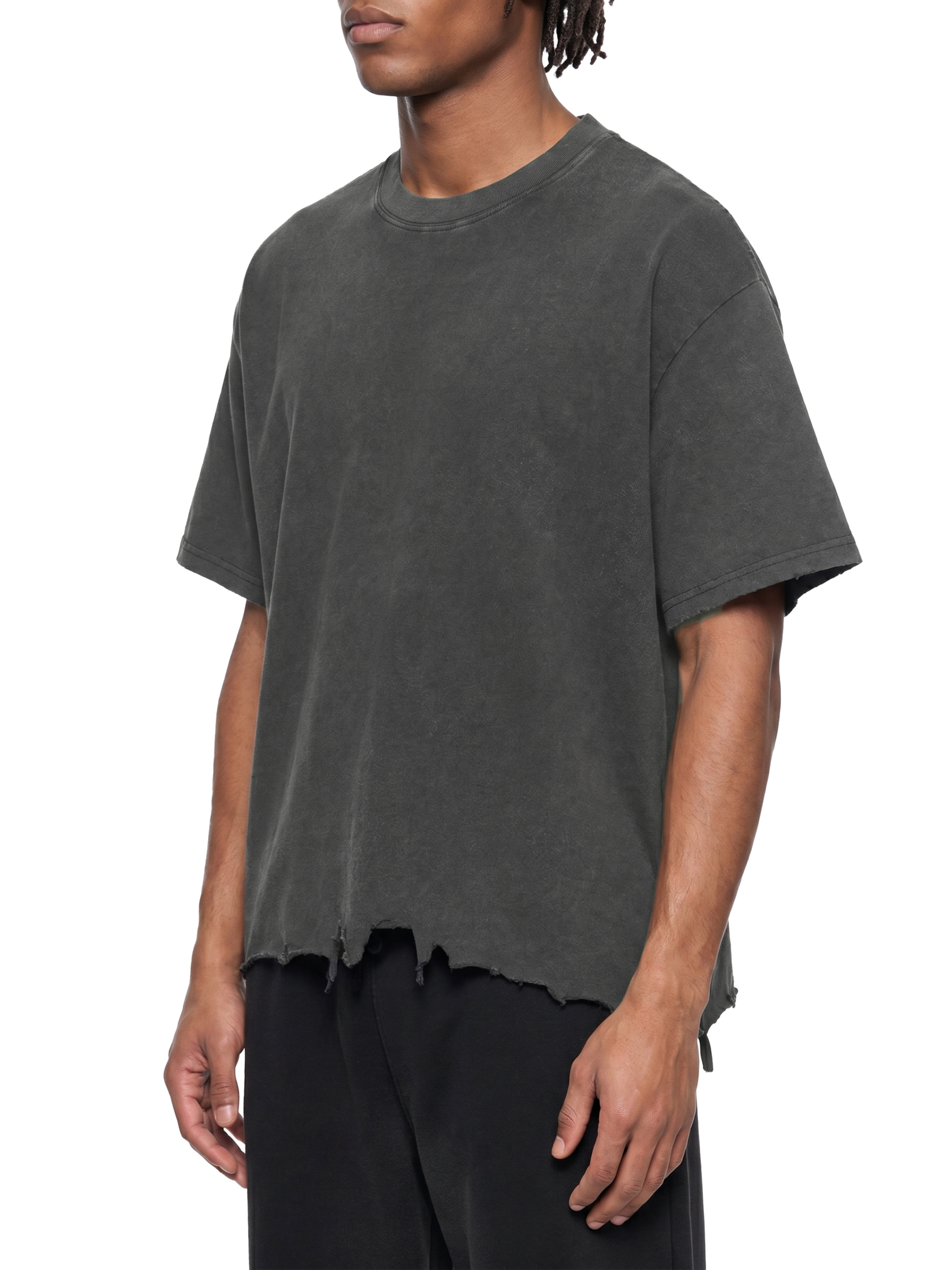 Vintage Wash Boxy Distressed Hem T-Shirt #RT0077 | TAPSTITCH