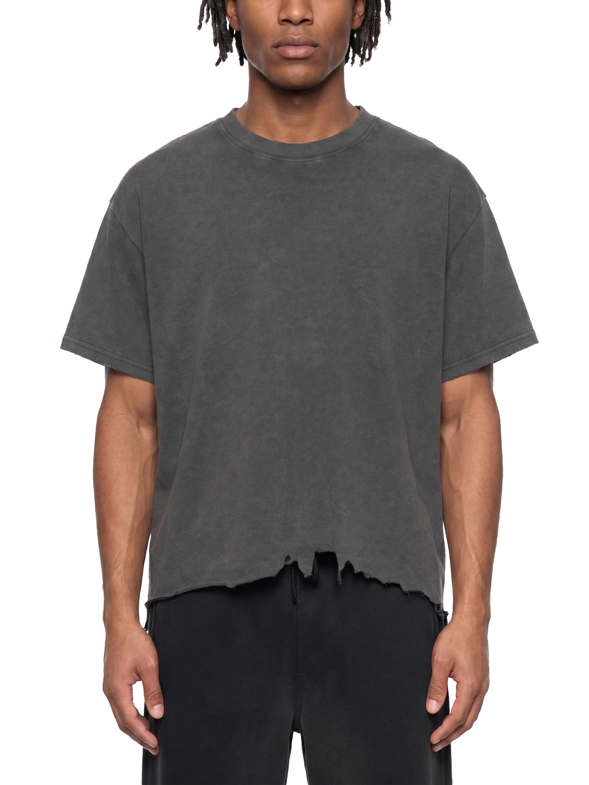 Vintage Wash Boxy Distressed Hem T-Shirt #RT0077 | TAPSTITCH
