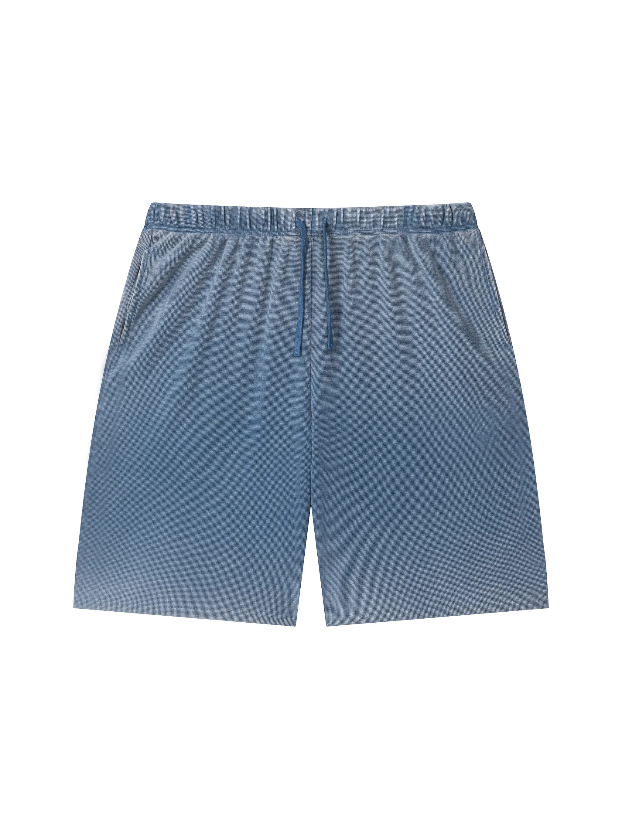 Unisex Vintage Wash Sunfade Waffle Raw Hem Shorts - Main Image