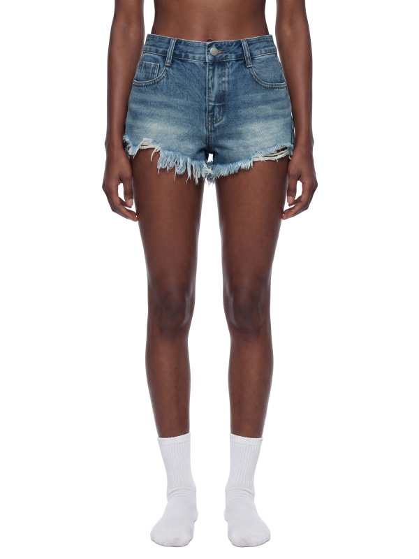 Women's Vintage Wash Raw Hem Denim Shorts