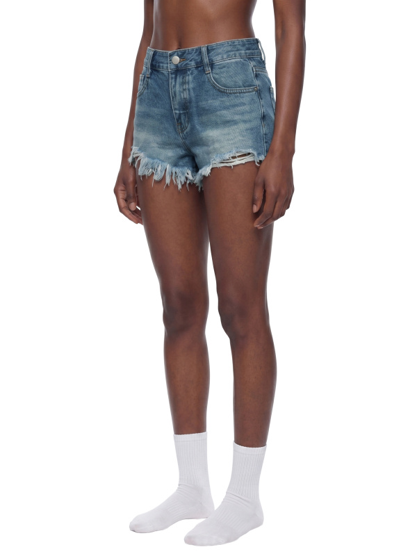 Women's Vintage Wash Raw Hem Denim Shorts