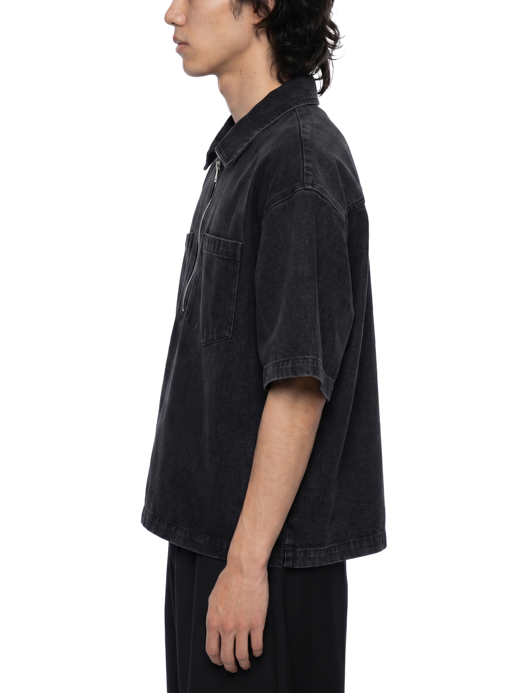 Unisex Vintage Wash Boxy Quarter-Zip Denim Shirt UT0118 | TAPSTITCH