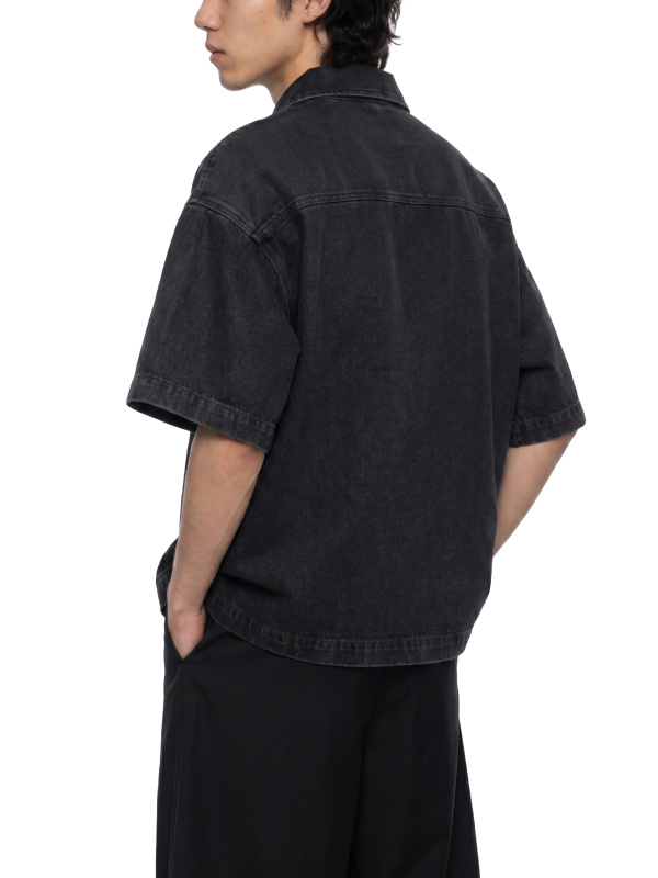 Unisex Vintage Wash Boxy Quarter-Zip Denim Shirt
