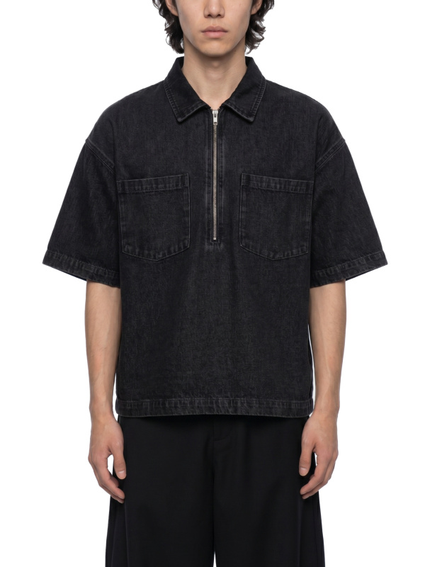 Unisex Vintage Wash Boxy Quarter-Zip Denim Shirt