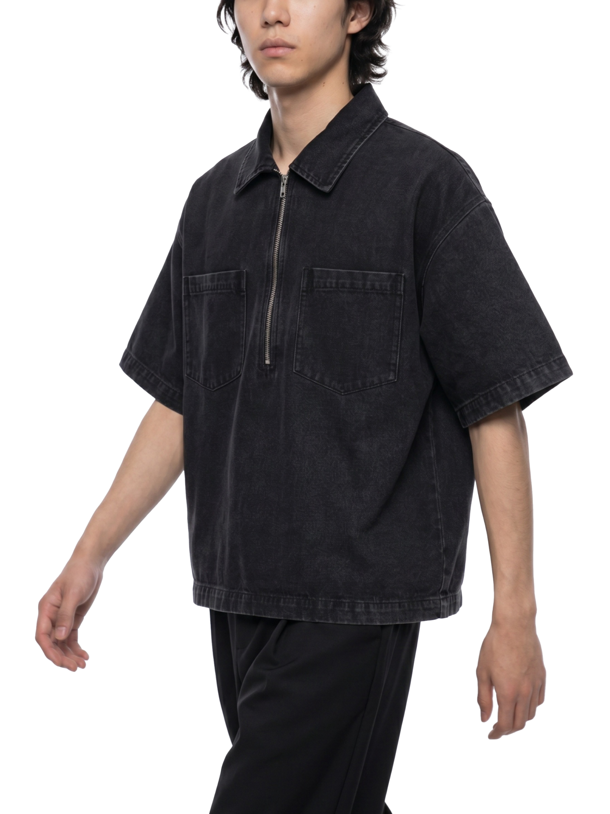 Unisex Vintage Wash Boxy Quarter-Zip Denim Shirt UT0118 | TAPSTITCH