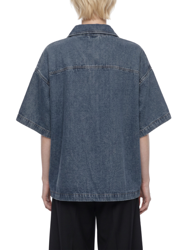 Unisex Vintage Wash Boxy Quarter-Zip Denim Shirt