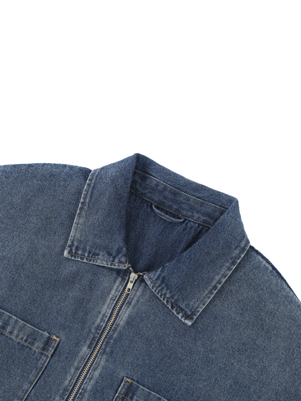 Unisex Vintage Wash Boxy Quarter-Zip Denim Shirt