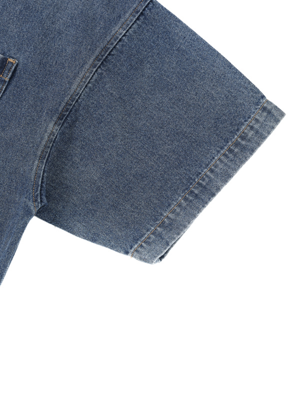 Unisex Vintage Wash Boxy Quarter-Zip Denim Shirt