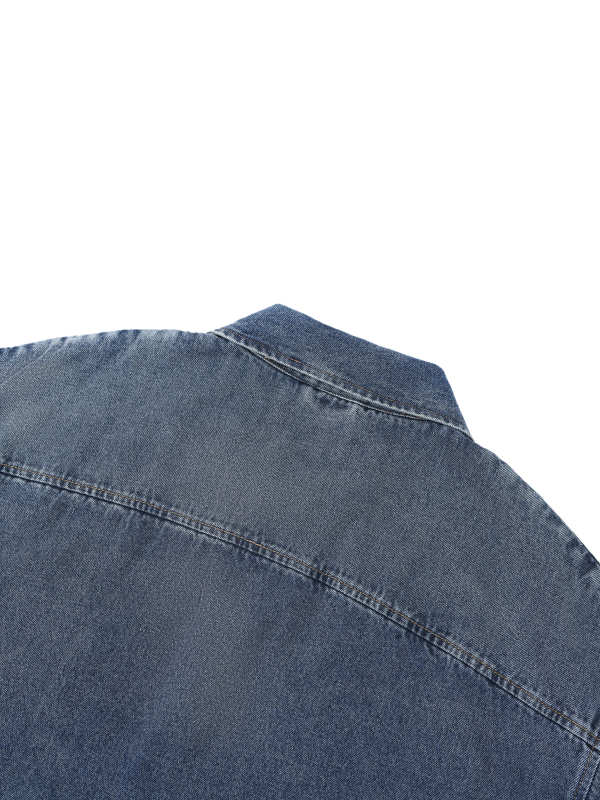 Unisex Vintage Wash Boxy Quarter-Zip Denim Shirt