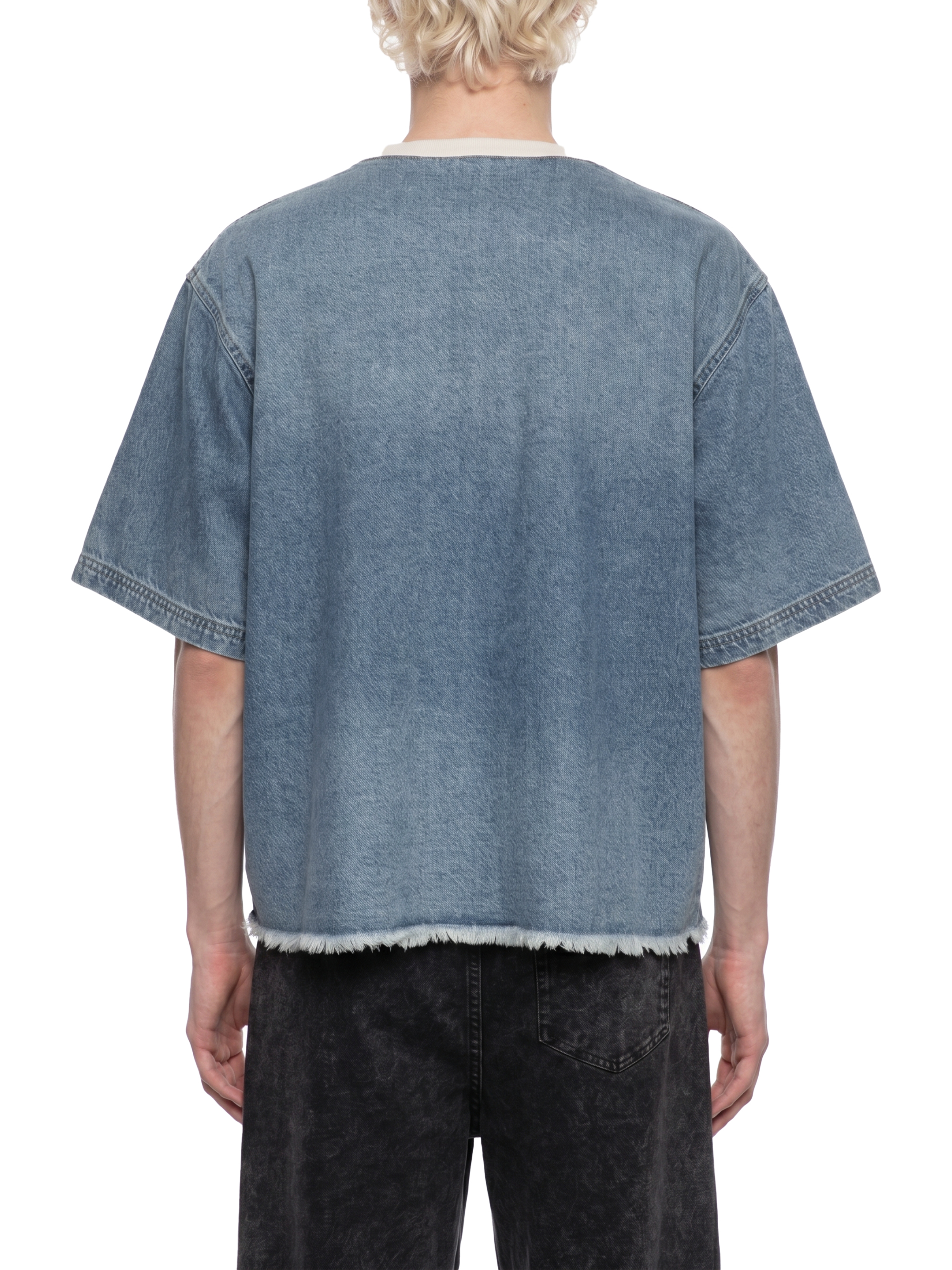 Unisex Vintage Wash Boxy Raw Hem Denim T-Shirt UT0087 | TAPSTITCH