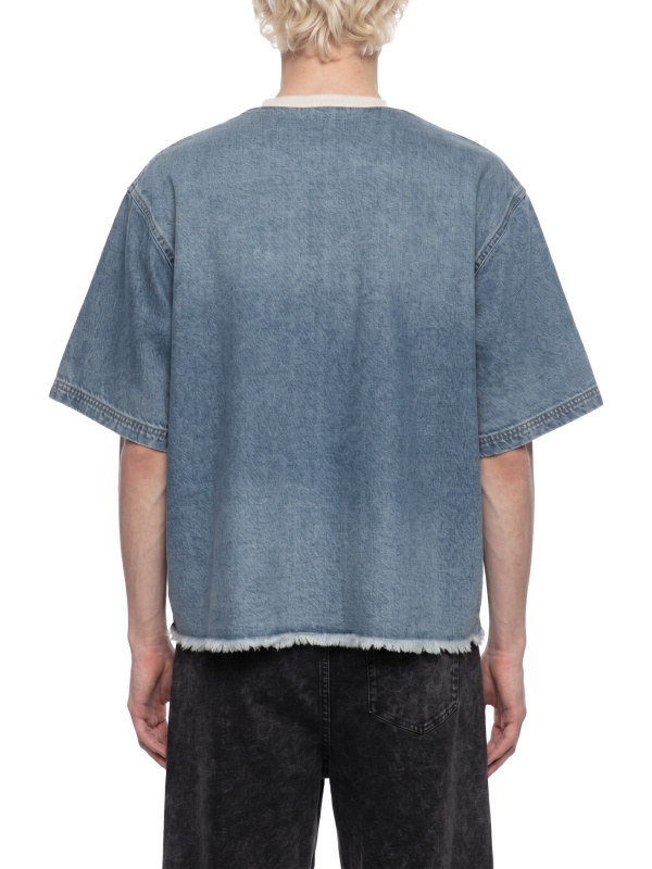 Unisex Vintage Wash Boxy Raw Hem Denim T-Shirt
