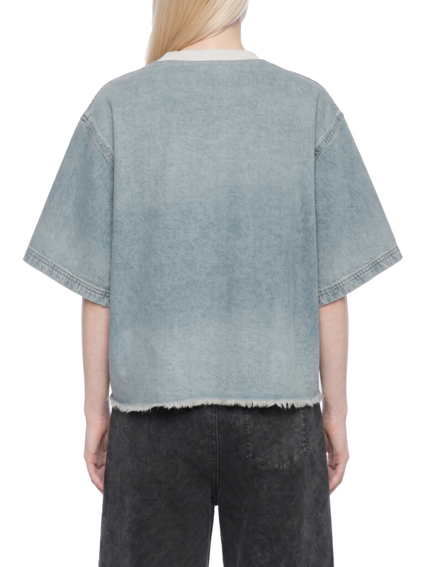 Unisex Vintage Wash Boxy Raw Hem Denim T-Shirt