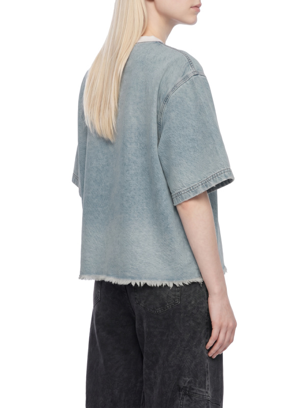 Unisex Vintage Wash Boxy Raw Hem Denim T-Shirt
