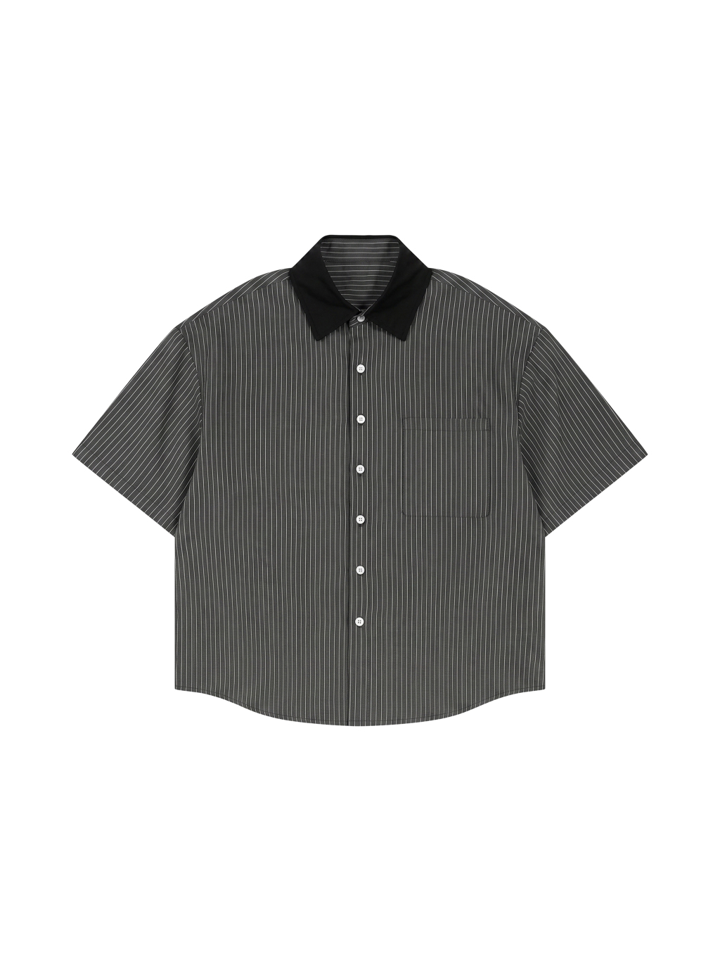 Unisex Striped Boxy Contrast Collar Shirt - Main Image