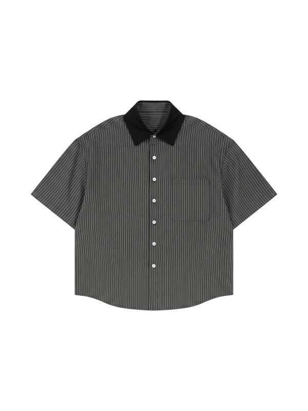 Unisex Striped Boxy Contrast Collar Shirt