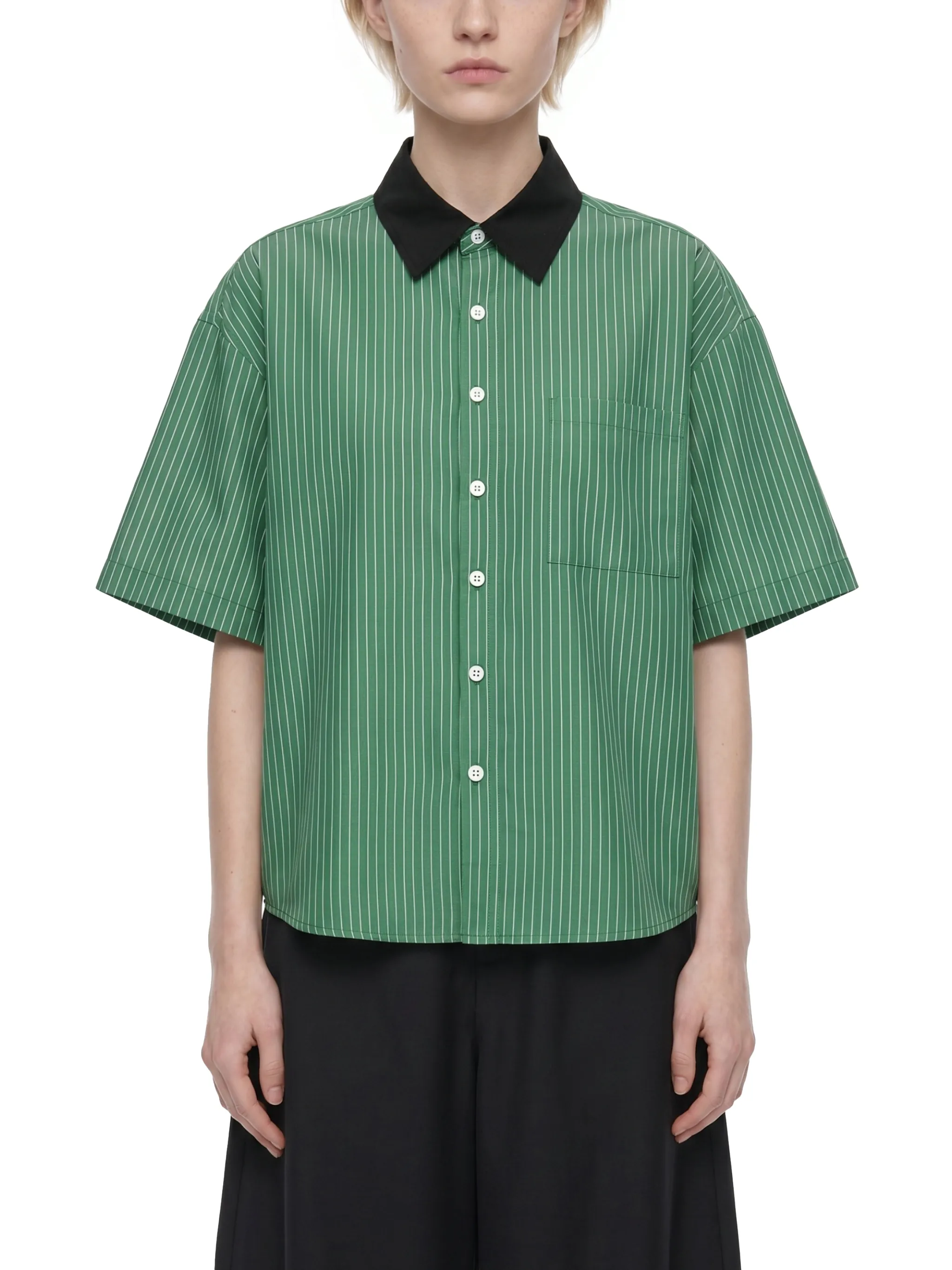 Unisex Striped Boxy Contrast Collar Shirt