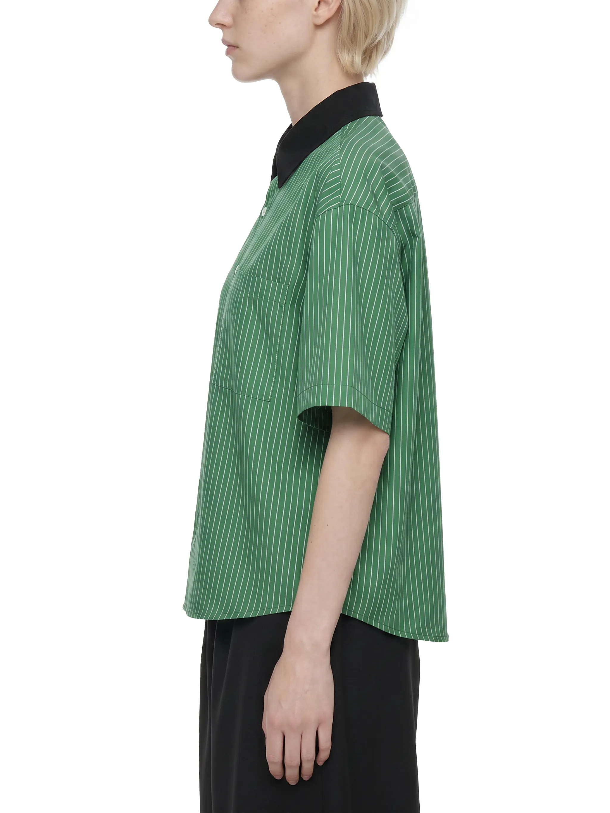 Unisex Striped Boxy Contrast Collar Shirt