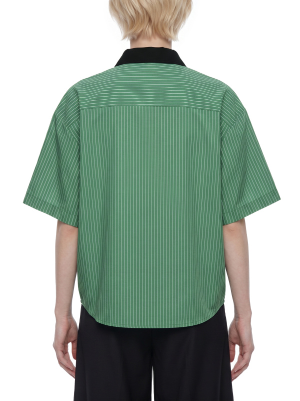 Unisex Striped Boxy Contrast Collar Shirt