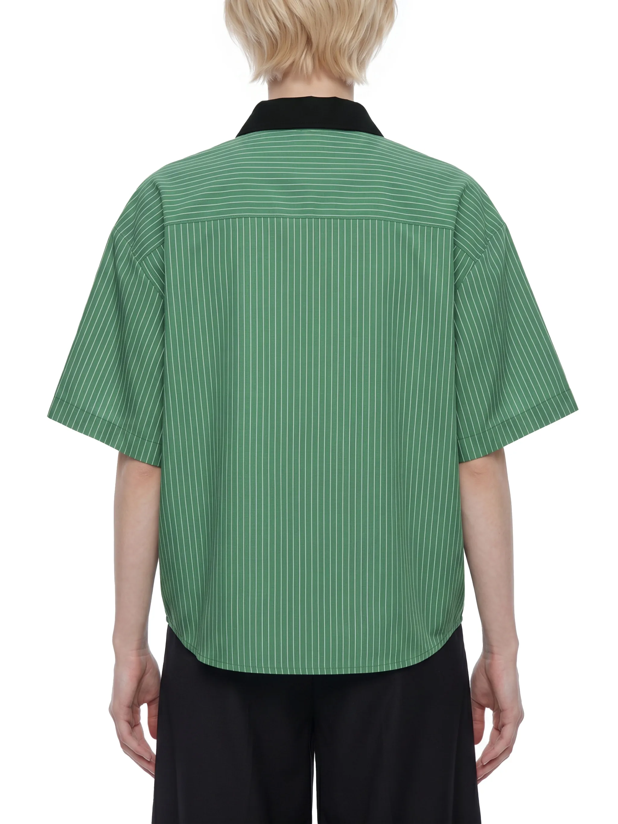 Unisex Striped Boxy Contrast Collar Shirt
