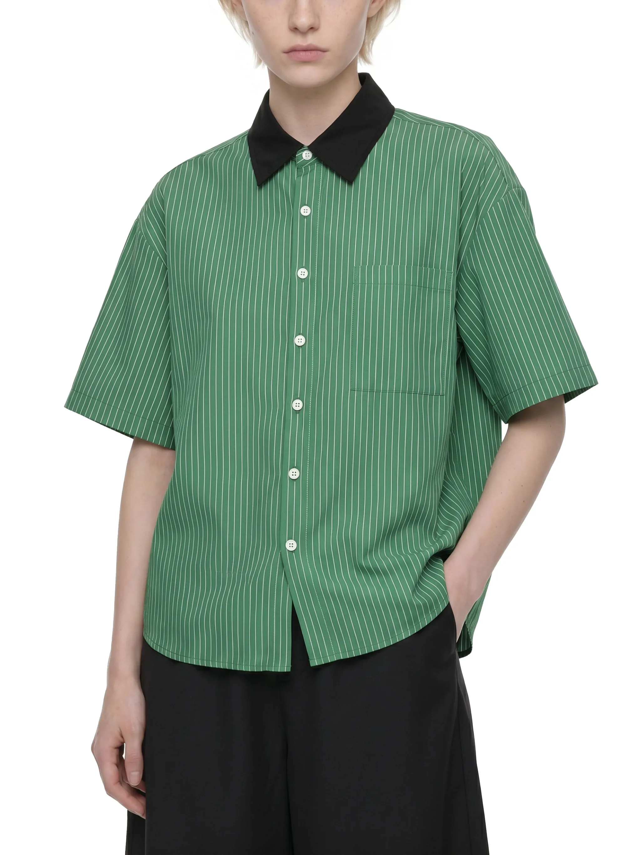 Unisex Striped Boxy Contrast Collar Shirt