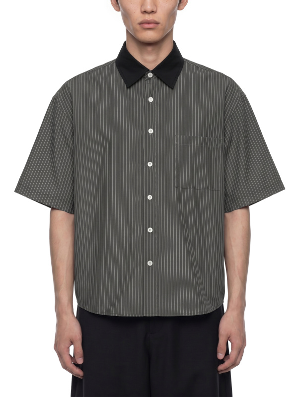 Unisex Striped Boxy Contrast Collar Shirt
