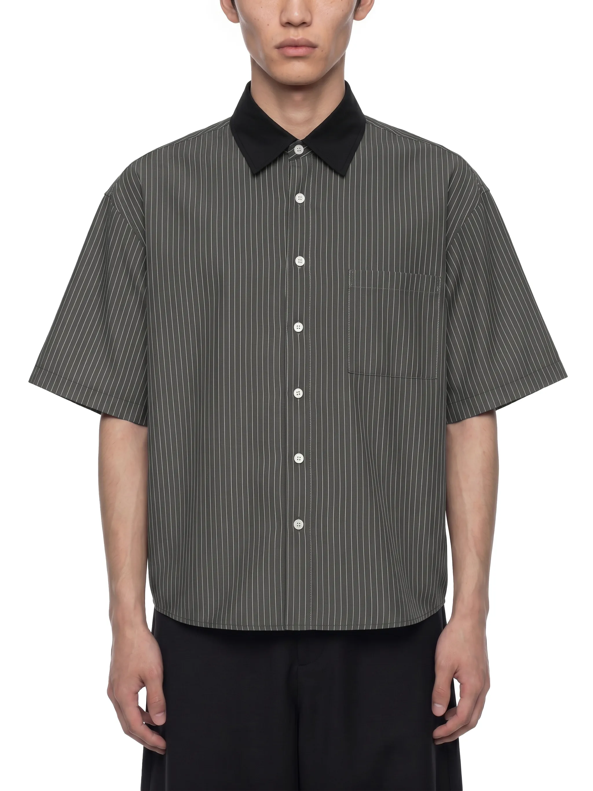 Unisex Striped Boxy Contrast Collar Shirt