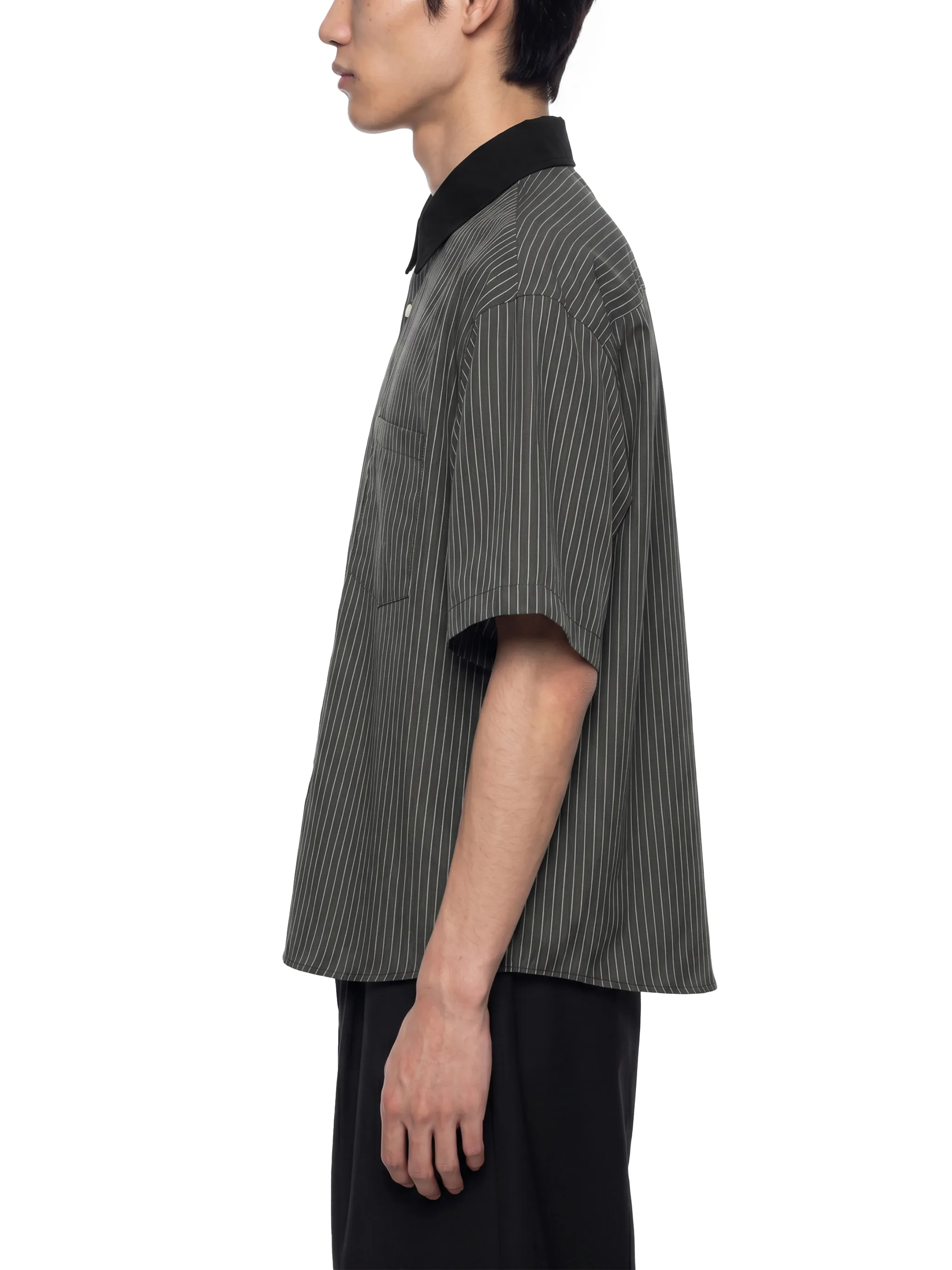 Unisex Striped Boxy Contrast Collar Shirt