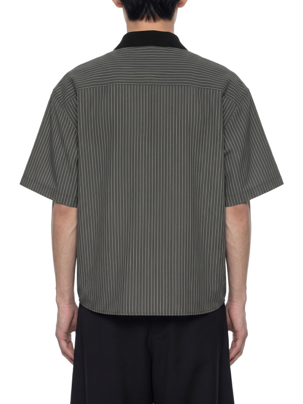 Unisex Striped Boxy Contrast Collar Shirt