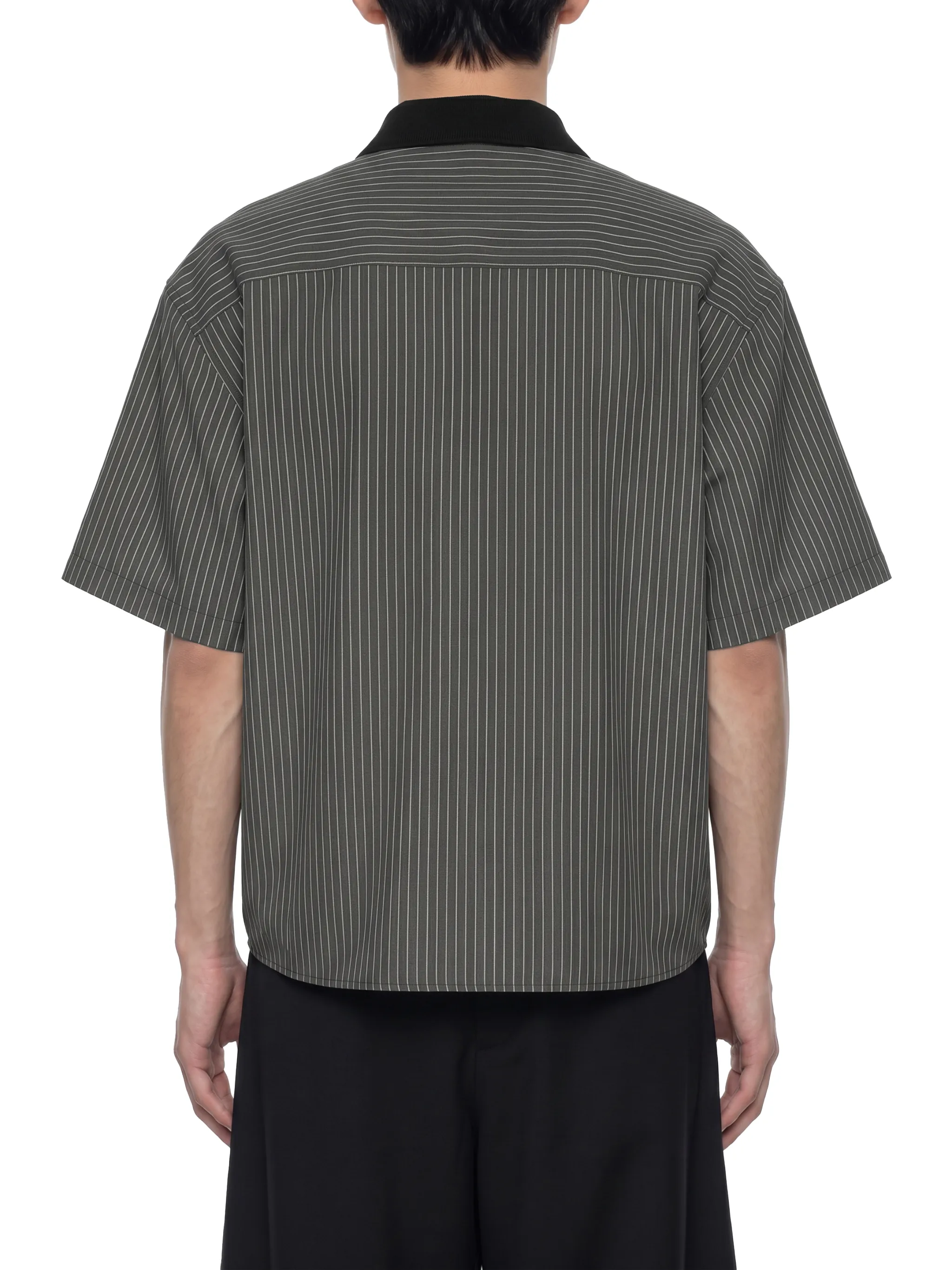 Unisex Striped Boxy Contrast Collar Shirt