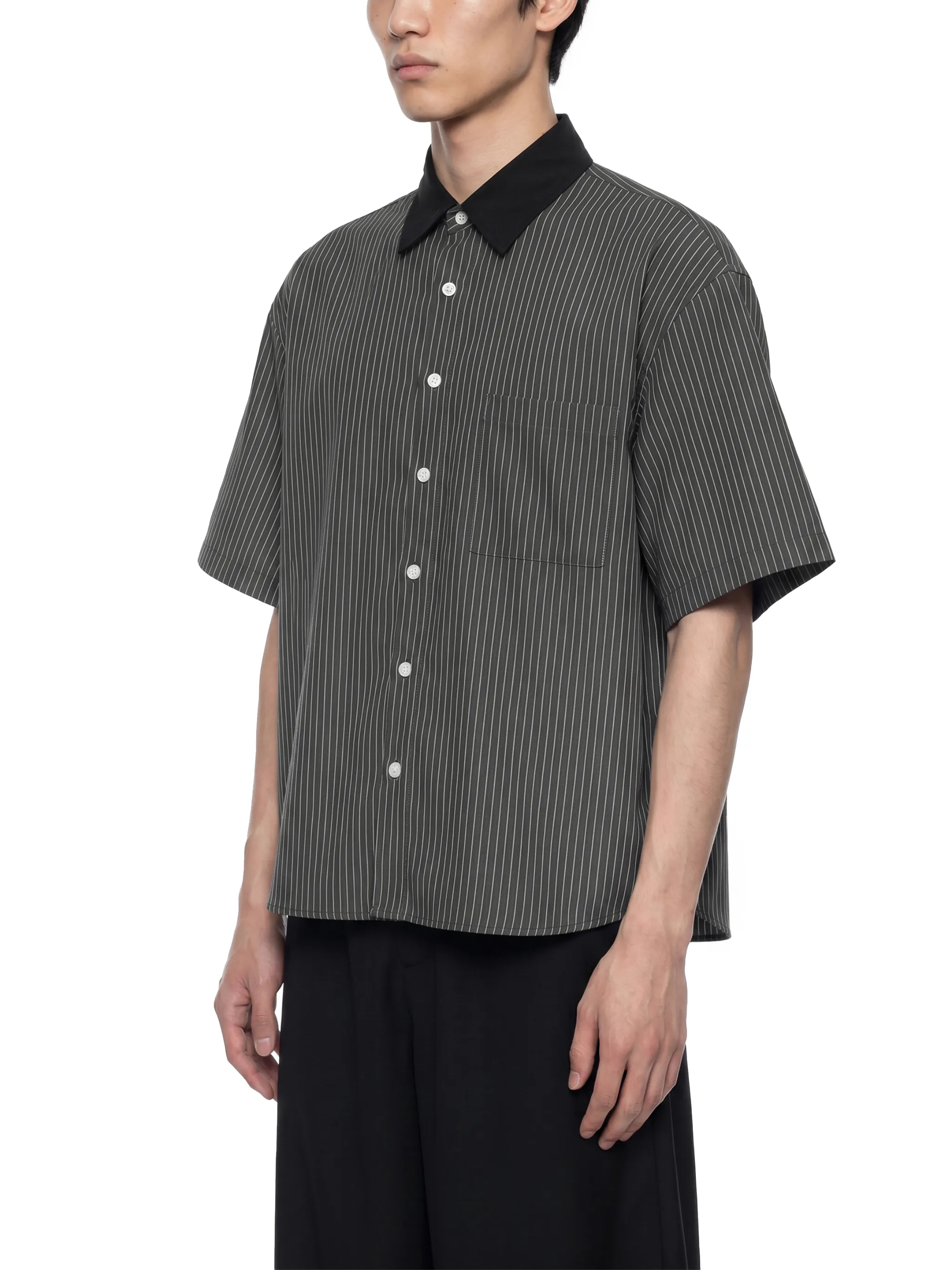 Unisex Striped Boxy Contrast Collar Shirt