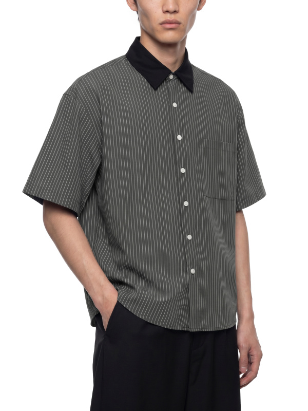 Unisex Striped Boxy Contrast Collar Shirt