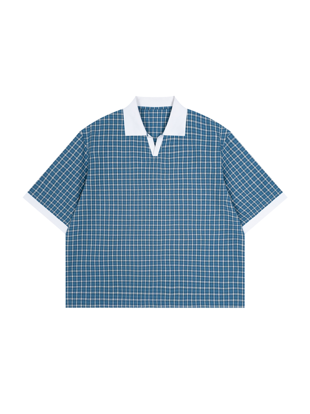 Unisex Boxy Plaid Color Block Polo Shirt - Main Image