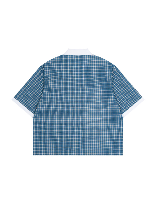 Unisex Boxy Plaid Color Block Polo Shirt