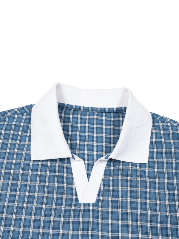 Unisex Boxy Plaid Color Block Polo Shirt