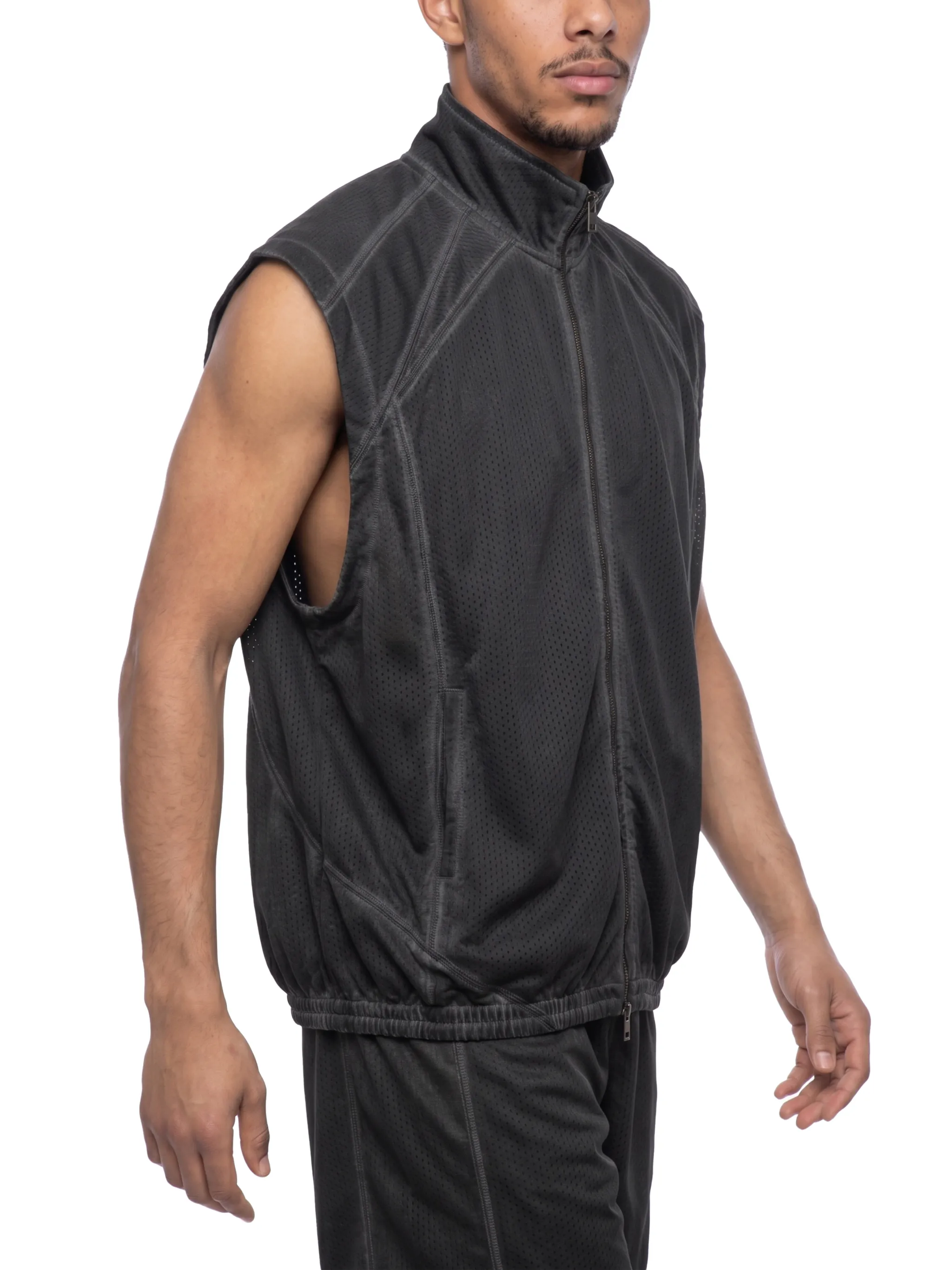 Unisex Vintage Wash Mesh Full-Zip Vest